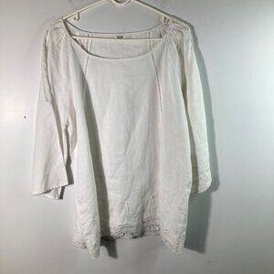 Womens Symple NYC Linen Tunic Blouse‎ 3/4 Bell Sleeve Embroidered Lace L/XLWhite